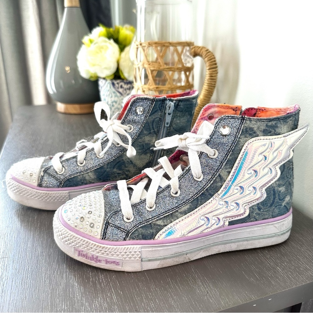 Skechers Blue Denim Twinkle Toes High-Top Sneakers for Teens - Youth Size 3